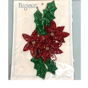 Elegance Brand Sequin Poinsettia Spray w/Washable Fabric Adhesive